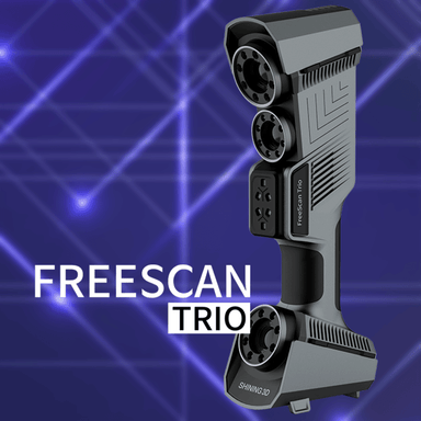 freescan trio laser 3d scanner from front right angle view with a purple background