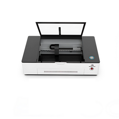 gweike cloud rf metal tube laser cutter and engraver with open top cover from a high angle view