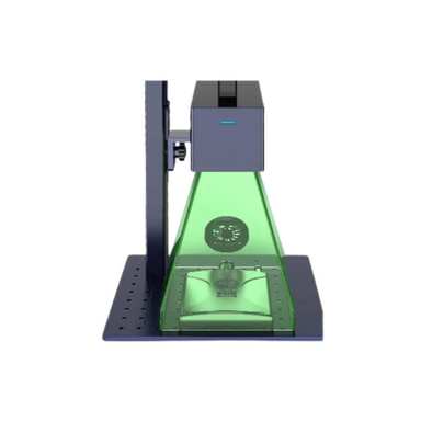 gweike g2 fibre laser engraving a rectangular object inside the safety shield