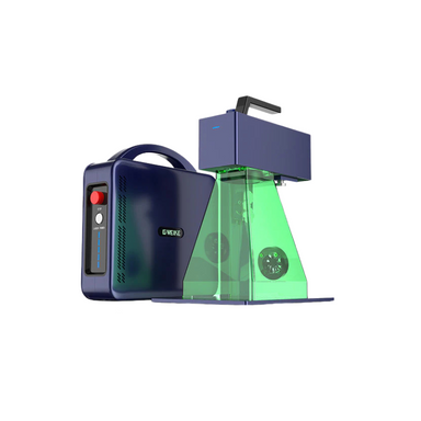 gweike g2 max  fibre laser engraver with transparent green safety shield from front right side view