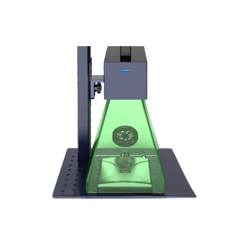 gweike g2 max fibre laser head with transparent green safety shield from front view