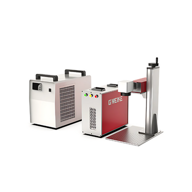 gweike g7 uv laser engraver and source with water chiller on a white background from front right side view