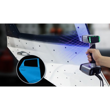 shining 3d einscan hx scanner from rear left view scanning a door frame to the left