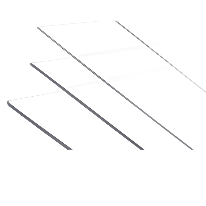 stack of clear 0.25 millimetre vaquform polyethylene terephthalate glycol sheets with edges from left side view against a white background