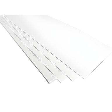 clear sheets of 0.25 millimetre vaquform polyethylene terephthalate glycol stacked against a white background