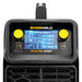 close up view of the bossweld buddy pulse 200 inverter welder control panel with a light blue digital lcd screen
