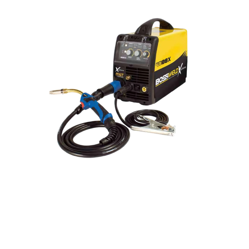 bossweld mst 188x inverter welder connected to the torch and clamp from front right side view