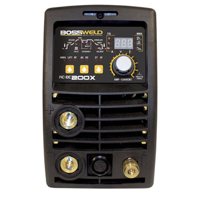 bossweld x series ac dc 200X tig welder fron front view showing connection points and control panel