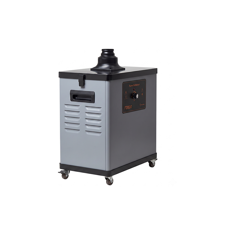 Front left side view of the Darkly Labs Emblaser 2 F2000 Fume Extractor