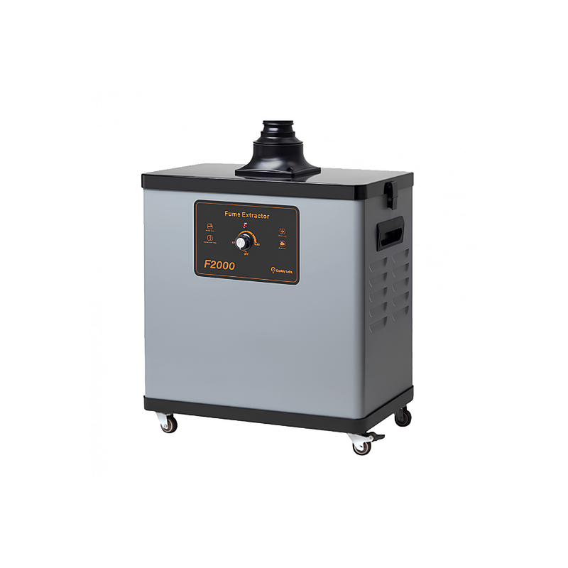 Front right side view of the Darkly Labs Emblaser 2 F2000 Fume Extractor