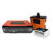 high angle view of emblaser pro 60 watt laser cutter with fume extractor and watchdog box on the right