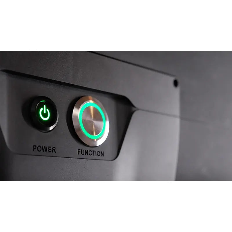 close up view of power and function buttons on the emblaser pro laser cutter
