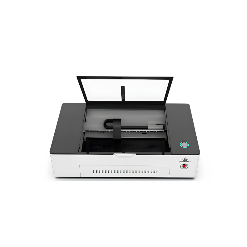 high angle view of gweike cloud 38 watts rf laser cutter engraver with open lid