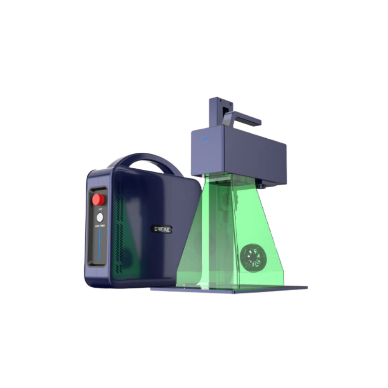 gweike g2 fibre laser engraver with safety shield from front right side view  