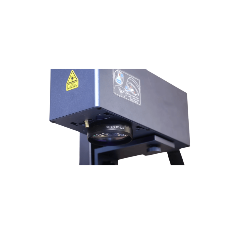 low angle view of gweike g2 pro fibre laser head featuring a field lens