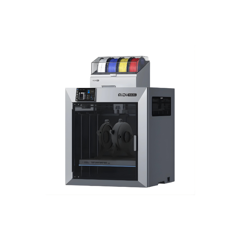 front right view of qidi max4 3d printer with multi-color filament holder on top