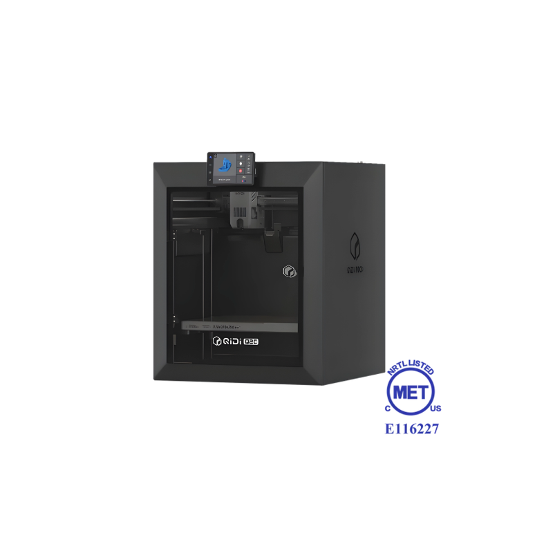 front right view of qidi q2c 3d printer with met certification logo in the lower right corner