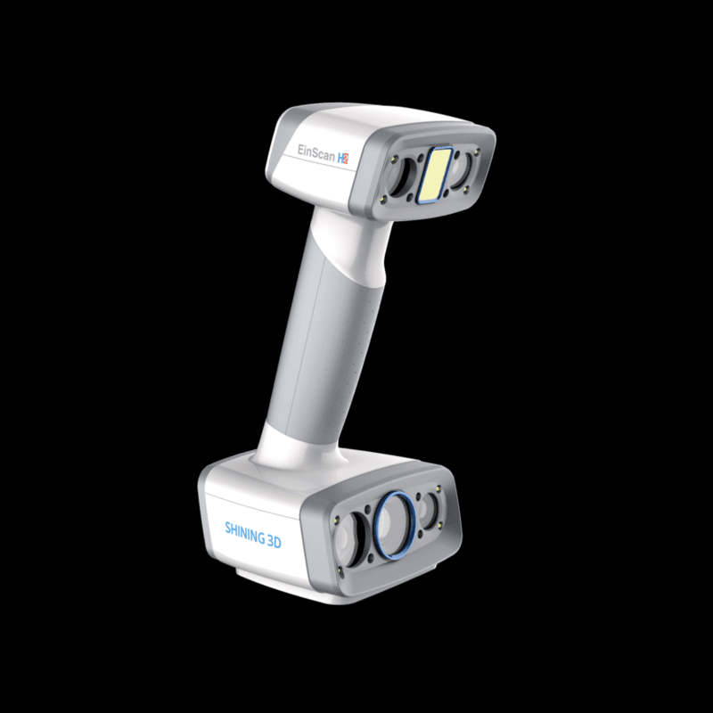 shining 3d einscan h2 scanner from a front left angle view with a black background