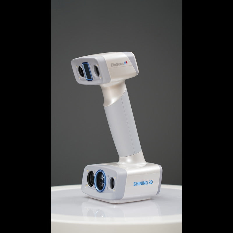 close up view from a front right side view of a shining 3d einscan h2 scanner
