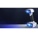 shining 3d einscan hx handheld scanner with blue grid lines from front right view on a blue background