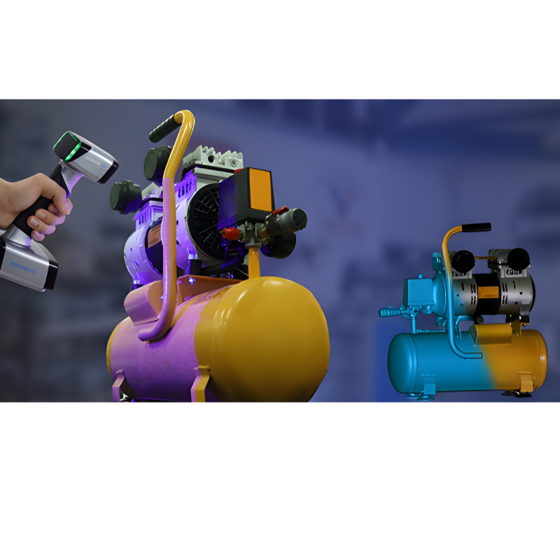 shining 3d einscan hx handheld scanner in action scanning a yellow air compressor