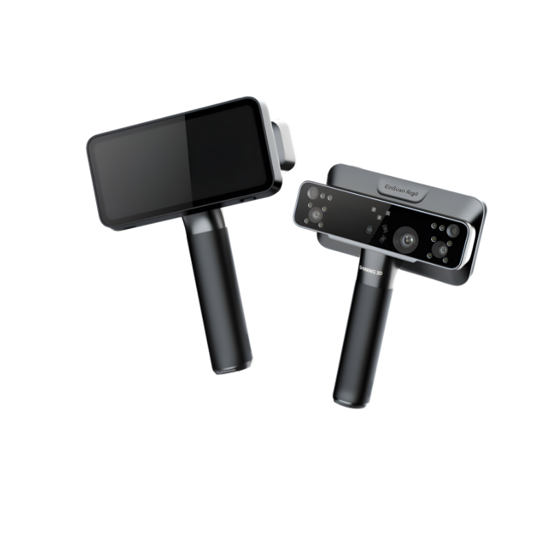 shining 3d einscan rigil laser scanner with a front view on the right and a rear view on the left