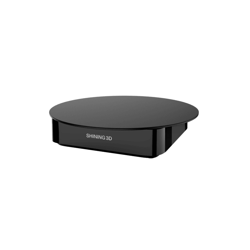 shining 3d transcan c black turntable from front right side view on a white background