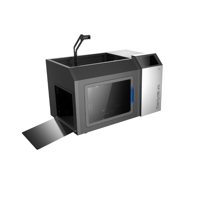tiertime up x5 3d printer without top lid and open left door from top left side view