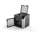 tiertime up300 3d printer with top and front doors open and lights on from top right side view