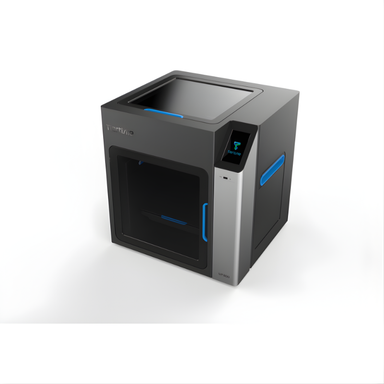 tiertime up300 3d printer with top and front doors closed and lights off from top right side view