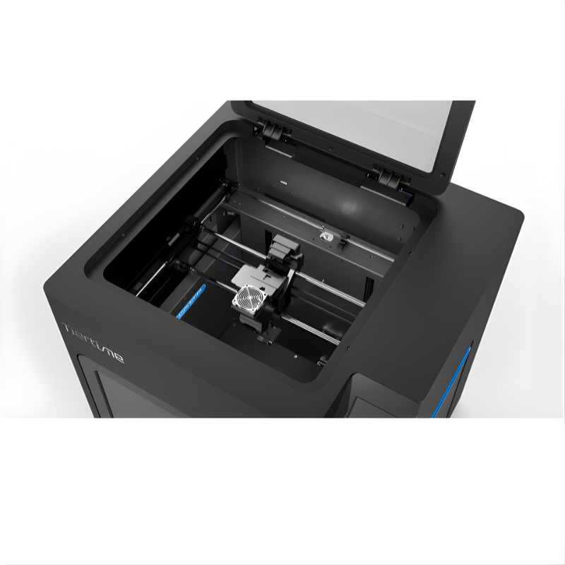 tiertime up300 3d printer with open lid and lights on from top view