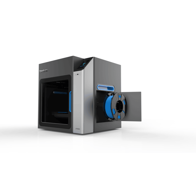 3d printer from side view showing filament open
