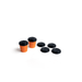 high angle view of orange paper disposable cups with black lids made by vaquform dt2 vacuum former