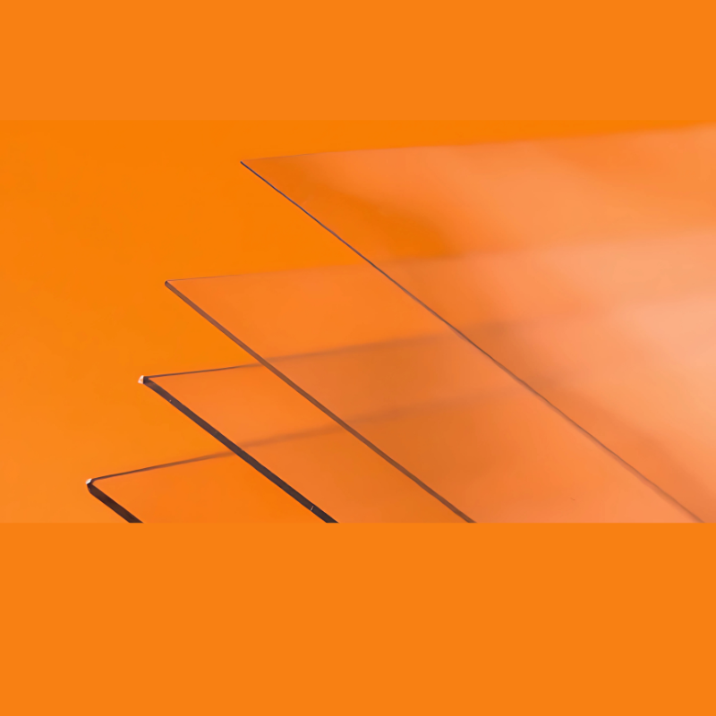 stack of clear 0.25 millimetre vaquform polyethylene terephthalate glycol sheets with edges from left side view